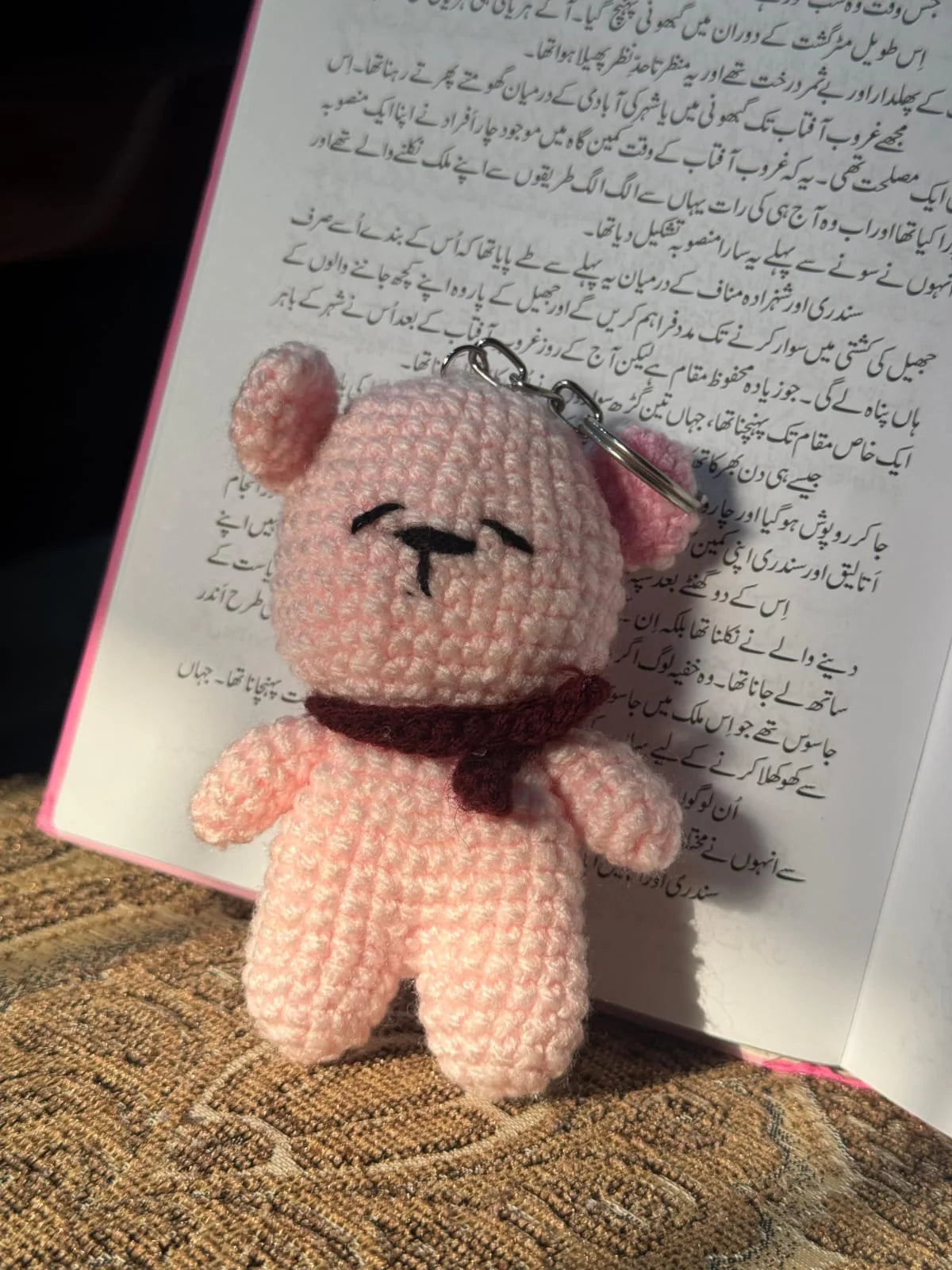 Pink Teddy Crochet Key Chain