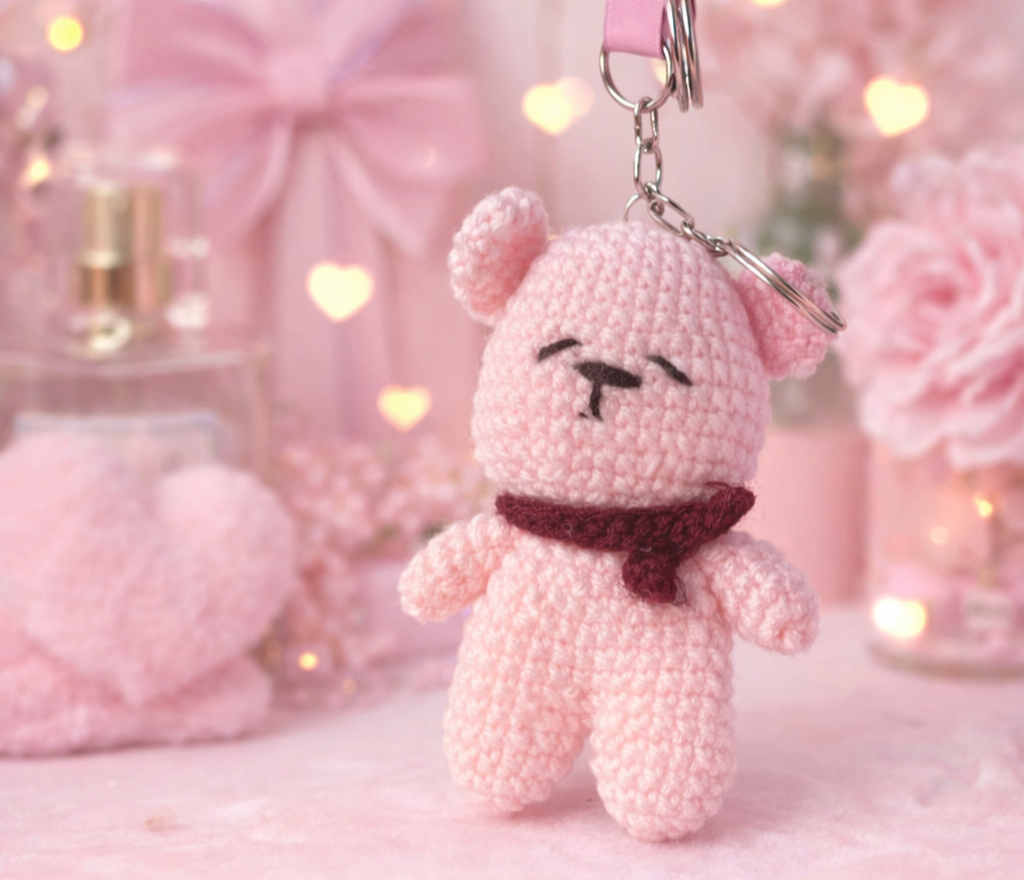 Pink Teddy Crochet Key Chain